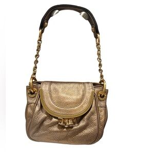 B. Makowsky Bronze Metallic Leather Kiss-Lock Satchel - Y2K Boho